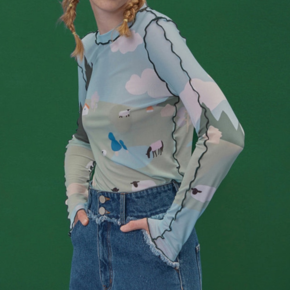 Kina and Tam mesh landscape shirt NWT